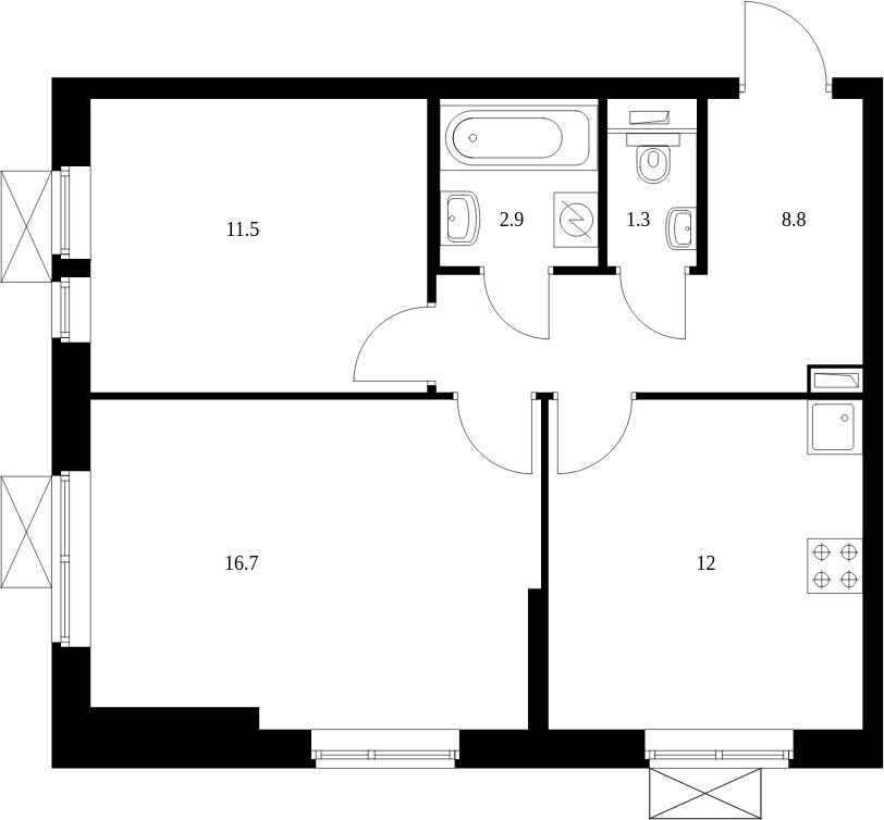 2-комнатная квартира с полной отделкой, 53.2 м2, 31 этаж, сдача 4 квартал 2023 г., ЖК Второй Нагатинский, корпус 4 - объявление 1998095 - фото №1