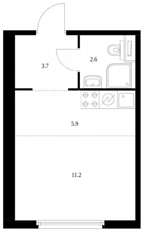Студия с полной отделкой, 23.4 м2, 1 этаж, сдача 3 квартал 2023 г., ЖК Ильинские Луга, корпус 13 - объявление 1675964 - фото №1