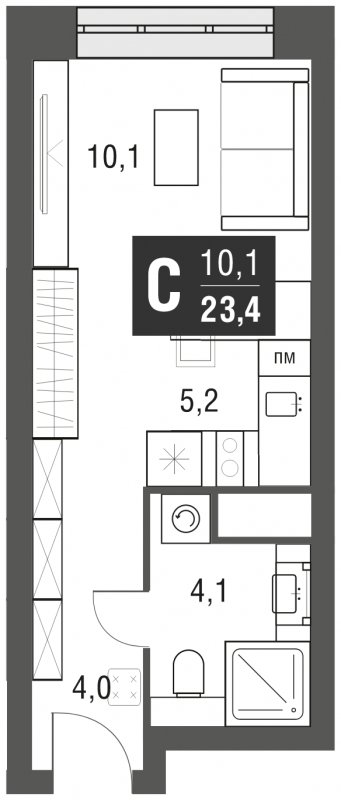 Студия с полной отделкой, 23.4 м2, 15 этаж, сдача 2 квартал 2024 г., ЖК AFI Tower, корпус 1 - объявление 1930788 - фото №1