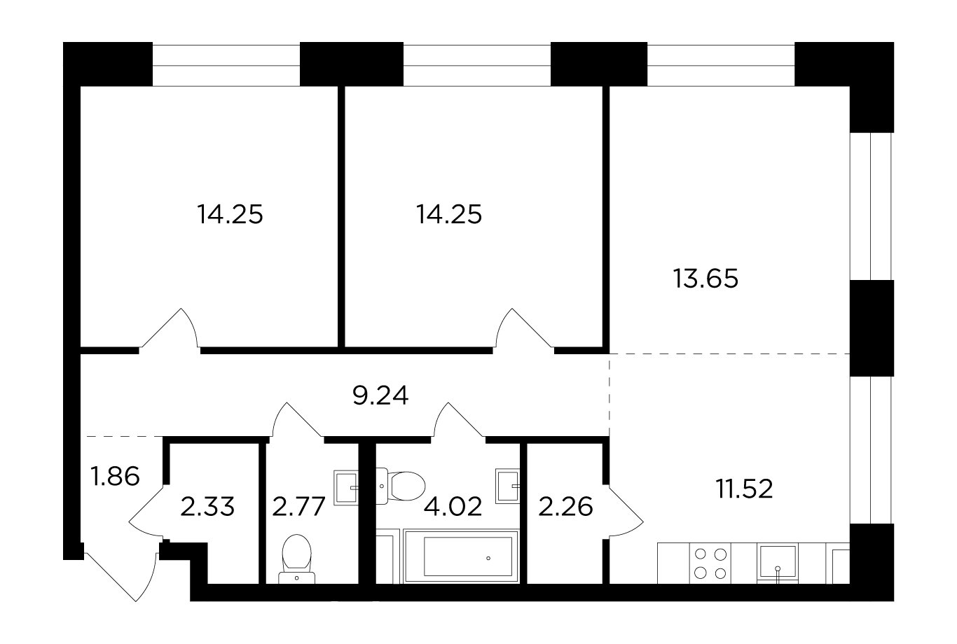 3-комнатная квартира с частичной отделкой, 80.69 м2, 2 этаж, дом сдан, ЖК FORIVER, корпус 7 - объявление 2278915 - фото №1