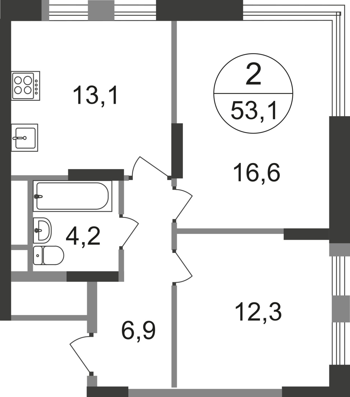 2-комнатная квартира без отделки, 53.1 м2, 15 этаж, сдача 1 квартал 2025 г., ЖК город-парк Переделкино Ближнее, корпус 17-1 - объявление 2351870 - фото №1