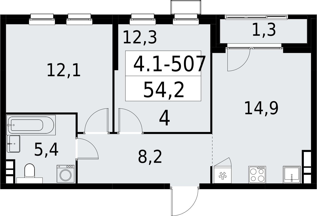 2-комнатная квартира с полной отделкой, 54.2 м2, 17 этаж, сдача 2 квартал 2027 г., ЖК Южные сады, корпус 4.1.2 - объявление 2393012 - фото №1