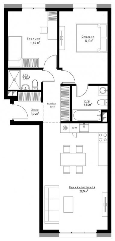 2-комнатная квартира с частичной отделкой, 69.66 м2, 2 этаж, сдача 3 квартал 2023 г., ЖК Метрополия, корпус Stockholm - объявление 1786168 - фото №1