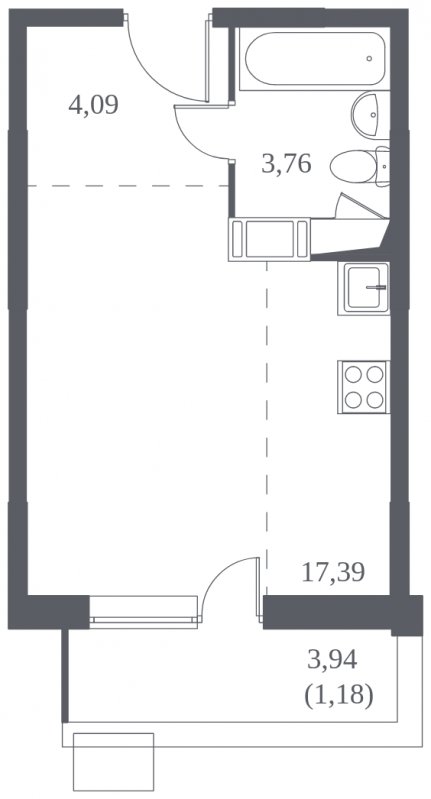 Студия с полной отделкой, 26.42 м2, 9 этаж, сдача 3 квартал 2022 г., ЖК Томилино Парк, корпус 19 - объявление 1751903 - фото №1