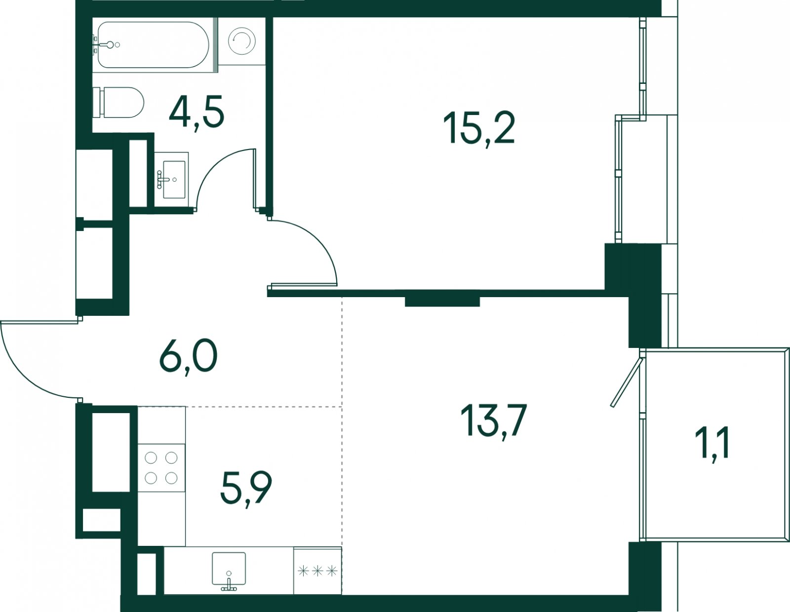 1-комнатная квартира без отделки, 46.4 м2, 9 этаж, сдача 2 квартал 2025 г., ЖК Клубный город на реке Primavera, корпус 6 квартала "Vivaldi" - объявление 2046737 - фото №1