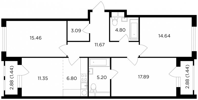 4-комнатная квартира без отделки, 93.78 м2, 3 этаж, сдача 1 квартал 2023 г., ЖК TopHILLS, корпус 6 - объявление 1740430 - фото №1