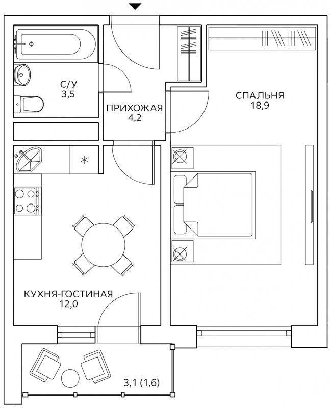1-комнатная квартира с полной отделкой, 40.2 м2, 15 этаж, сдача 4 квартал 2022 г., ЖК Авиатика, корпус 3 - объявление 1805948 - фото №1