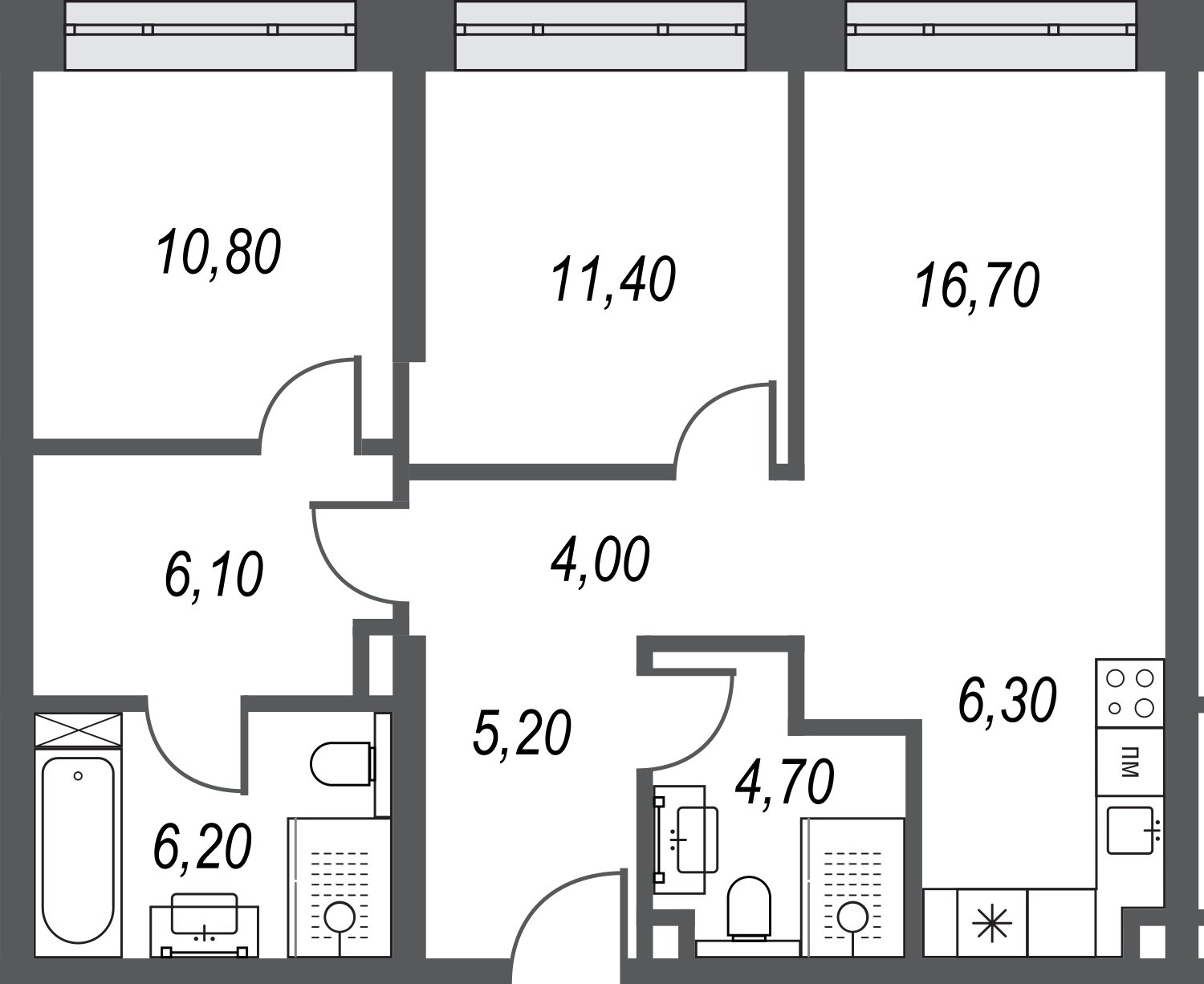 3-комнатная квартира без отделки, 71.4 м2, 24 этаж, дом сдан, ЖК AFI Park Воронцовский, корпус 4 - объявление 2412891 - фото №1