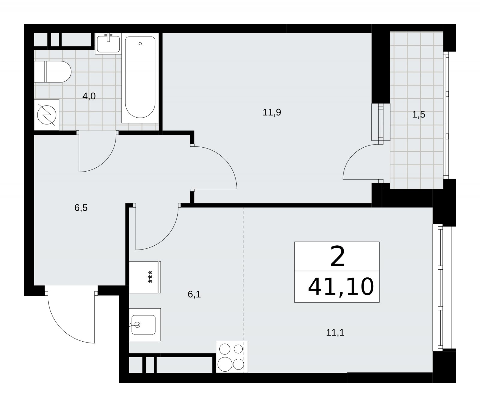 2-комнатная квартира (евро) с частичной отделкой, 41.1 м2, 16 этаж, сдача 4 квартал 2025 г., ЖК Скандинавия, корпус 28.3 - объявление 2202565 - фото №1
