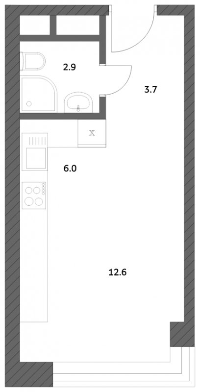 Студия с частичной отделкой, 25.22 м2, 21 этаж, сдача 4 квартал 2023 г., ЖК Городские истории, корпус 1 - объявление 1652334 - фото №1