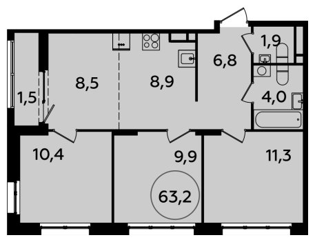 4-комнатная квартира (евро) с полной отделкой, 63.2 м2, 6 этаж, сдача 4 квартал 2023 г., ЖК Испанские кварталы, корпус 8.2 - объявление 1633674 - фото №1