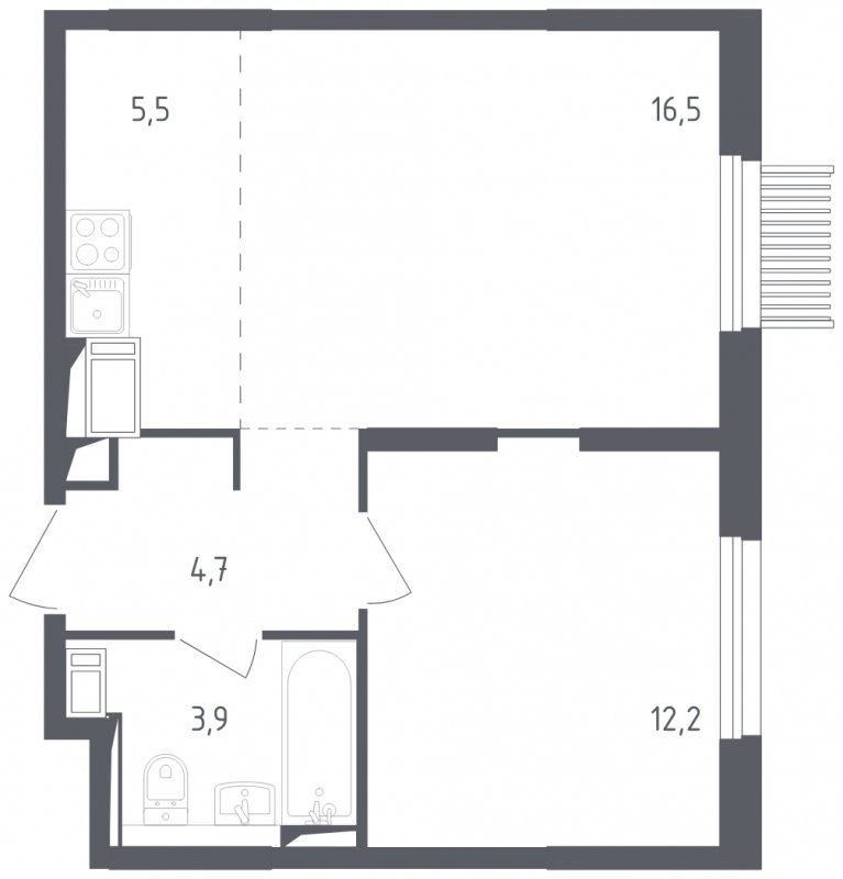 2-комнатная квартира с полной отделкой, 42.8 м2, 9 этаж, сдача 2 квартал 2025 г., ЖК Мытищи Парк, корпус 4 - объявление 1848376 - фото №1