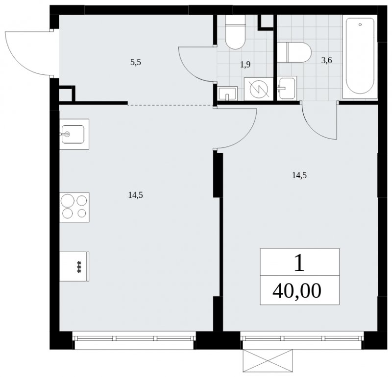 1-комнатная квартира с частичной отделкой, 40 м2, 2 этаж, сдача 1 квартал 2025 г., ЖК Дзен-кварталы, корпус 1.2 - объявление 1895719 - фото №1