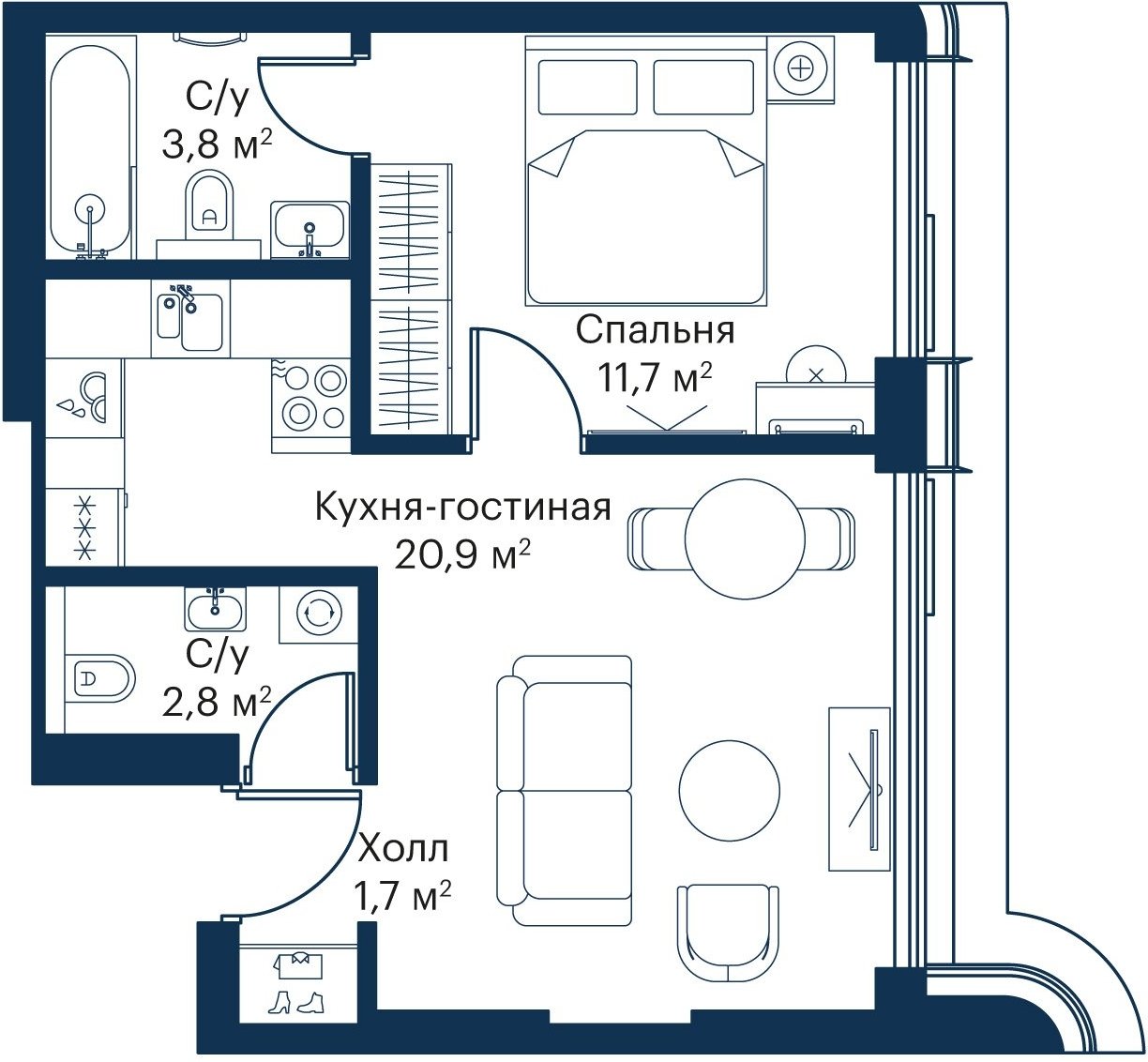 1-комнатная квартира с частичной отделкой, 40.9 м2, 20 этаж, дом сдан, ЖК City Bay, корпус Atlantic Ocean 1 - объявление 2332276 - фото №1