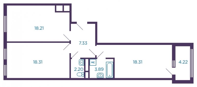 2-комнатная квартира без отделки, 70.36 м2, 2 этаж, сдача 4 квартал 2022 г., ЖК Миниполис Дивное, корпус 3 - объявление 1575851 - фото №1
