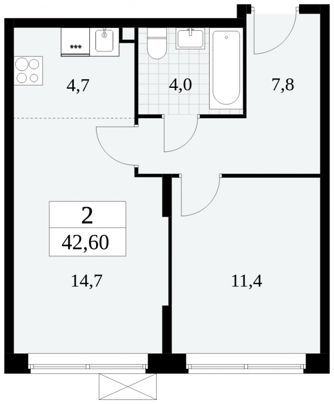 2-комнатная квартира (евро) с полной отделкой, 42.6 м2, 2 этаж, сдача 3 квартал 2024 г., ЖК Прокшино, корпус 6.4 - объявление 1663103 - фото №1
