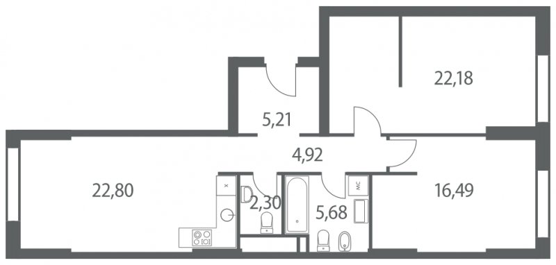 3-комнатная квартира (евро) без отделки, 79.58 м2, 12 этаж, дом сдан, ЖК Headliner, корпус 9 - объявление 1901500 - фото №1