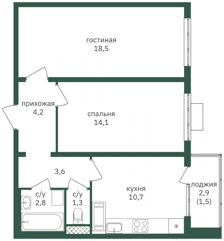 2-комнатная квартира с частичной отделкой, 56.7 м2, 3 этаж, сдача 1 квартал 2023 г., ЖК Зеленая Вертикаль, корпус 7 - объявление 1871821 - фото №1