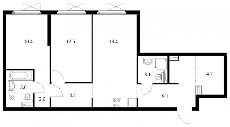 2-комнатная квартира с полной отделкой, 68.8 м2, 5 этаж, сдача 3 квартал 2024 г., ЖК Амурский парк, корпус 2 - объявление 1594858 - фото №1