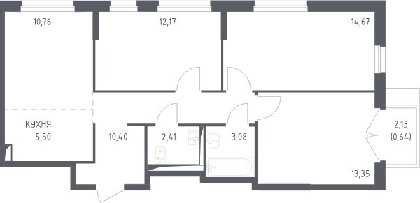 4-комнатная квартира с полной отделкой, 72.98 м2, 3 этаж, сдача 4 квартал 2023 г., ЖК Остафьево, корпус 11.3 - объявление 2099825 - фото №1