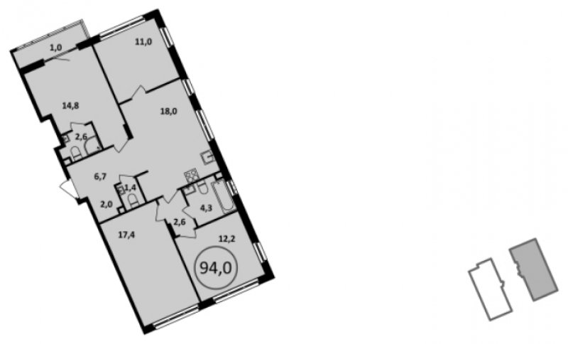 4-комнатная квартира без отделки, 94.3 м2, 2 этаж, дом сдан, ЖК Испанские кварталы, корпус 5.3 - объявление 1812937 - фото №1