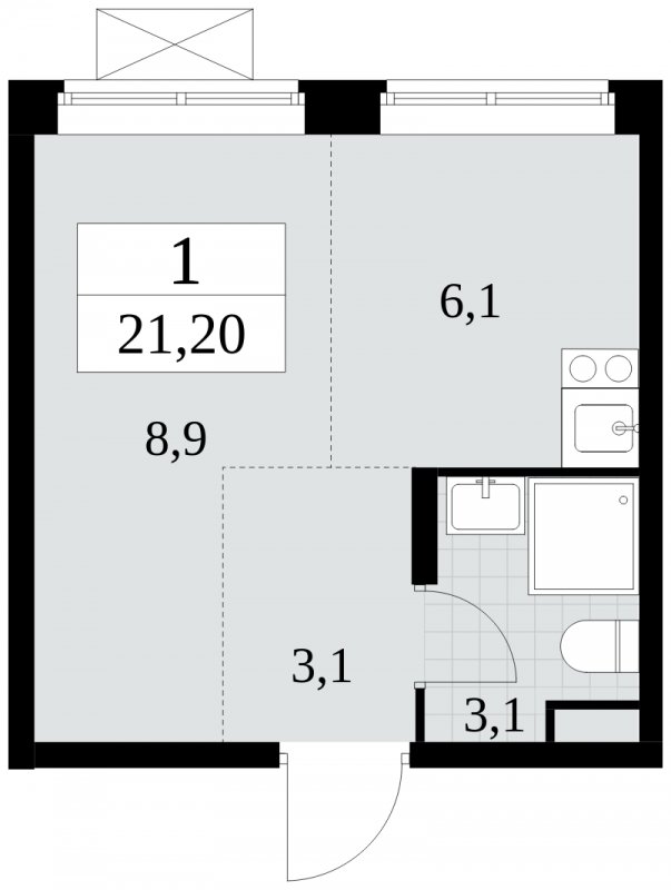 Студия без отделки, 21.2 м2, 3 этаж, сдача 3 квартал 2024 г., ЖК Прокшино, корпус 8.4 - объявление 1684053 - фото №1