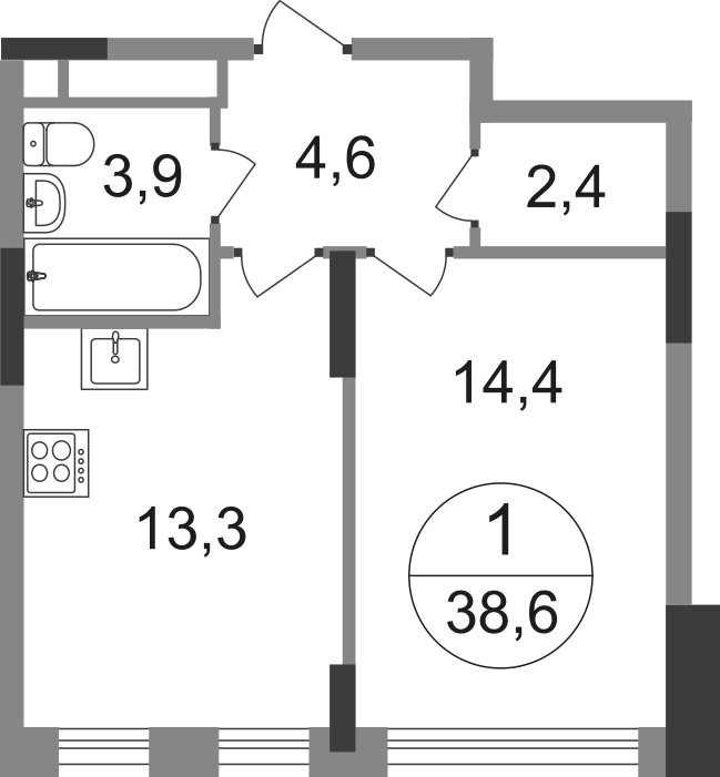 1-комнатная квартира без отделки, 38.6 м2, 12 этаж, сдача 1 квартал 2025 г., ЖК город-парк Переделкино Ближнее, корпус 17-1 - объявление 2253756 - фото №1