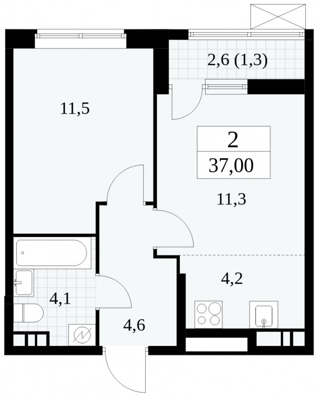 2-комнатная квартира (евро) без отделки, 37 м2, 12 этаж, сдача 1 квартал 2025 г., ЖК Прокшино, корпус 5.2.5 - объявление 1900915 - фото №1