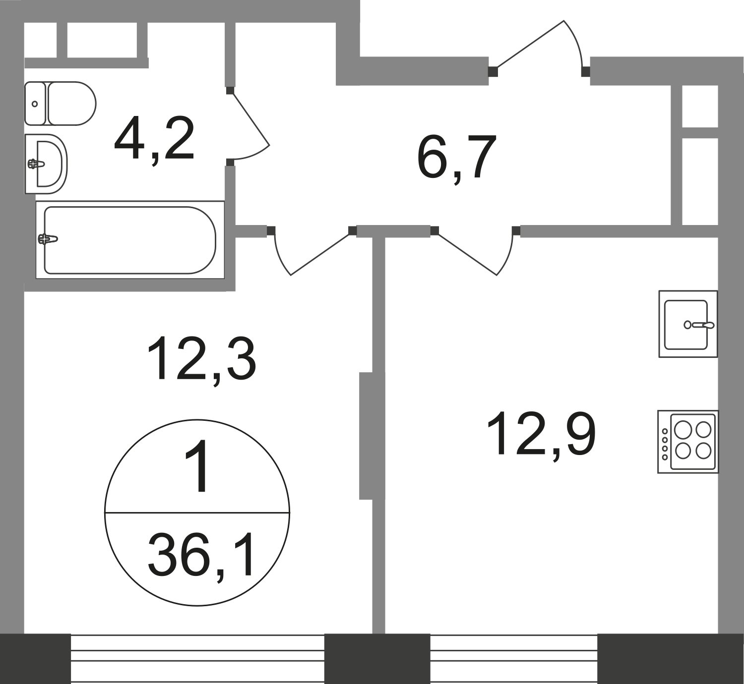 1-комнатная квартира без отделки, 36.1 м2, 5 этаж, сдача 1 квартал 2025 г., ЖК город-парк Переделкино Ближнее, корпус 17-1 - объявление 2303416 - фото №1