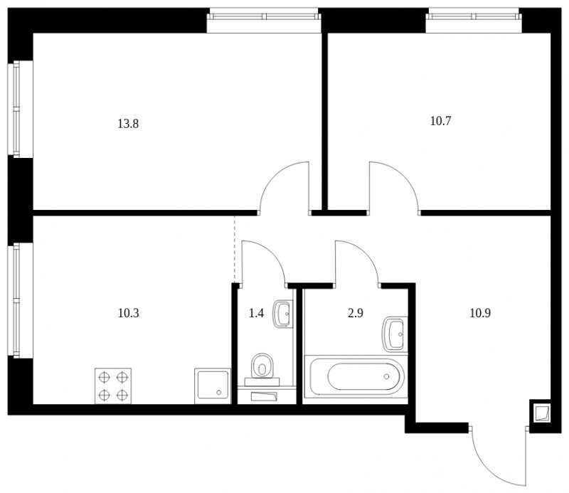 2-комнатная квартира с полной отделкой, 50 м2, 1 этаж, сдача 2 квартал 2023 г., ЖК Середневский лес, корпус 1.3 - объявление 1546543 - фото №1