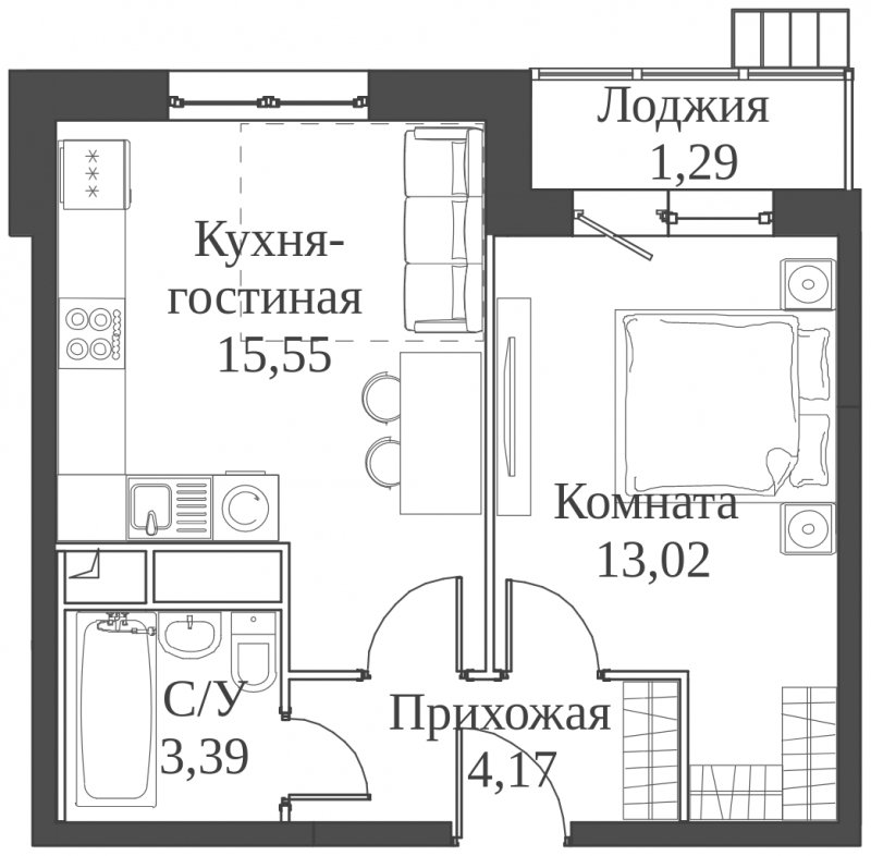 2-комнатная квартира (евро) с частичной отделкой, 37.42 м2, 22 этаж, сдача 2 квартал 2023 г., ЖК Аквилон Митино, корпус 4 - объявление 1745861 - фото №1