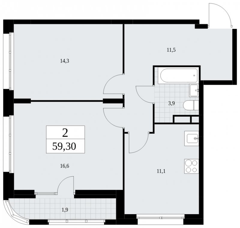 2-комнатная квартира без отделки, 59.3 м2, 3 этаж, сдача 4 квартал 2024 г., ЖК Скандинавия, корпус 36.2.2 - объявление 1779941 - фото №1