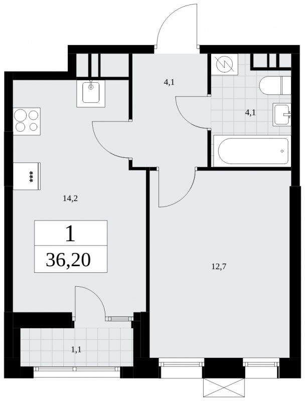 1-комнатная квартира без отделки, 36.2 м2, 8 этаж, сдача 1 квартал 2025 г., ЖК Дзен-кварталы, корпус 1.3 - объявление 1895957 - фото №1