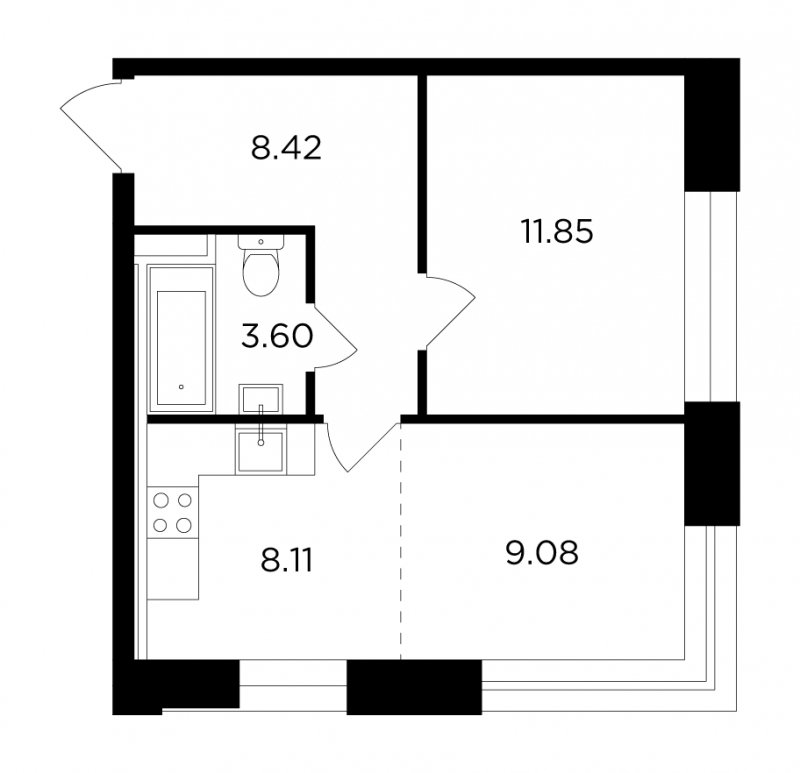 2-комнатная квартира без отделки, 41.06 м2, 2 этаж, сдача 4 квартал 2023 г., ЖК FORIVER, корпус 11 - объявление 1748116 - фото №1