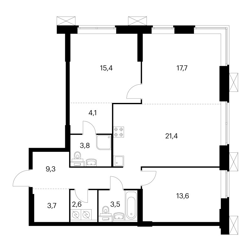 3-комнатная квартира с полной отделкой, 94.2 м2, 13 этаж, дом сдан, ЖК Волоколамское 24, корпус 1 - объявление 1973708 - фото №1