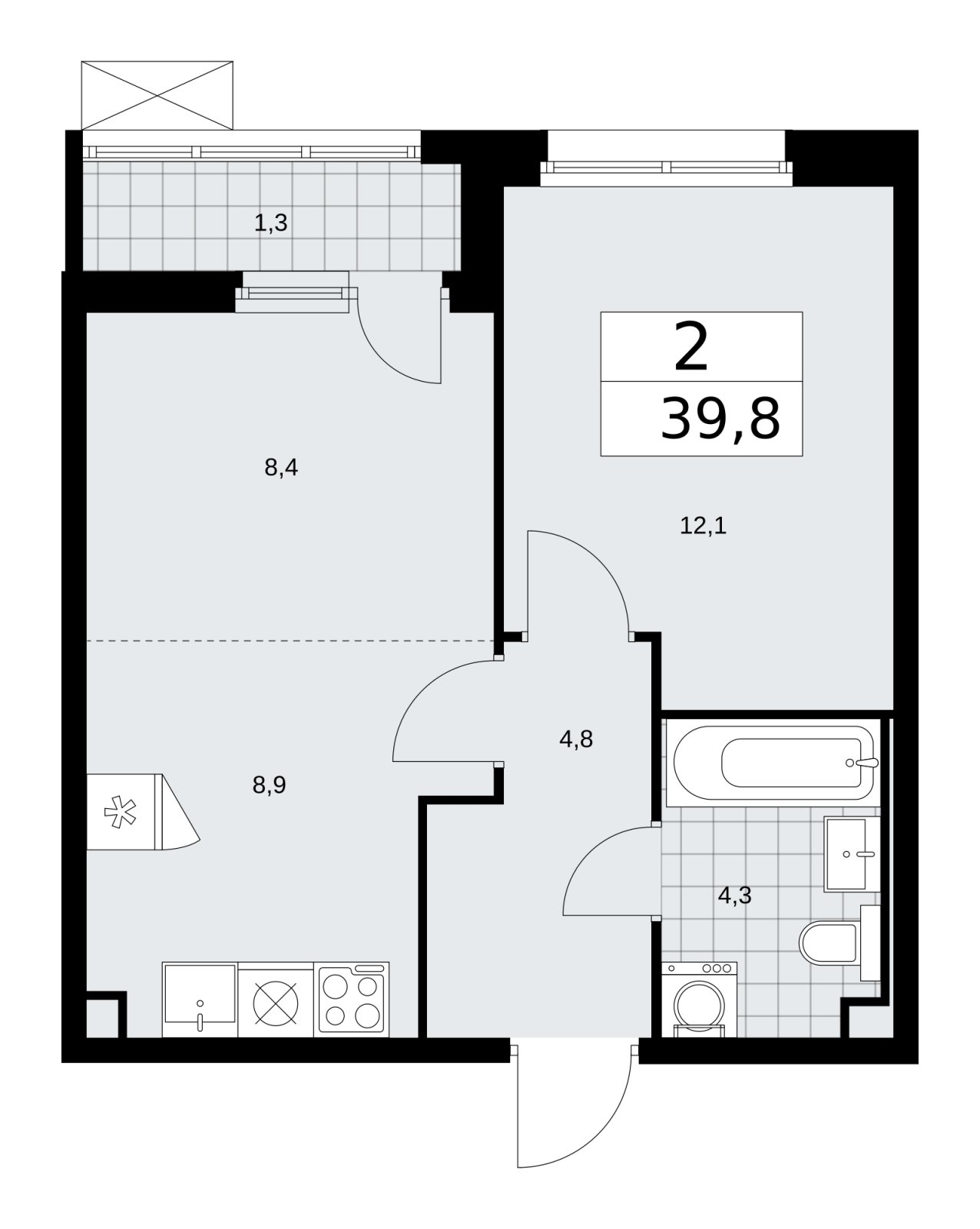 2-комнатная квартира (евро) без отделки, 39.8 м2, 2 этаж, сдача 2 квартал 2026 г., ЖК Скандинавия, корпус 25.5 - объявление 2283758 - фото №1