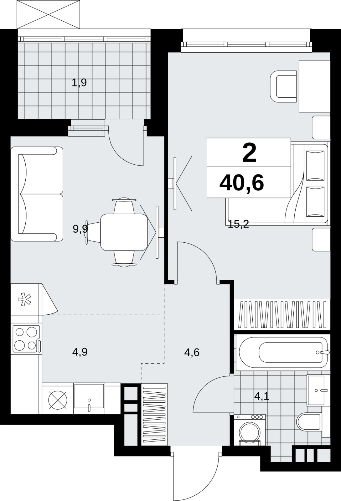2-комнатная квартира (евро) с полной отделкой, 40.6 м2, 4 этаж, сдача 1 квартал 2027 г., ЖК Скандинавия, корпус 2.18.2.3 - объявление 2351343 - фото №1