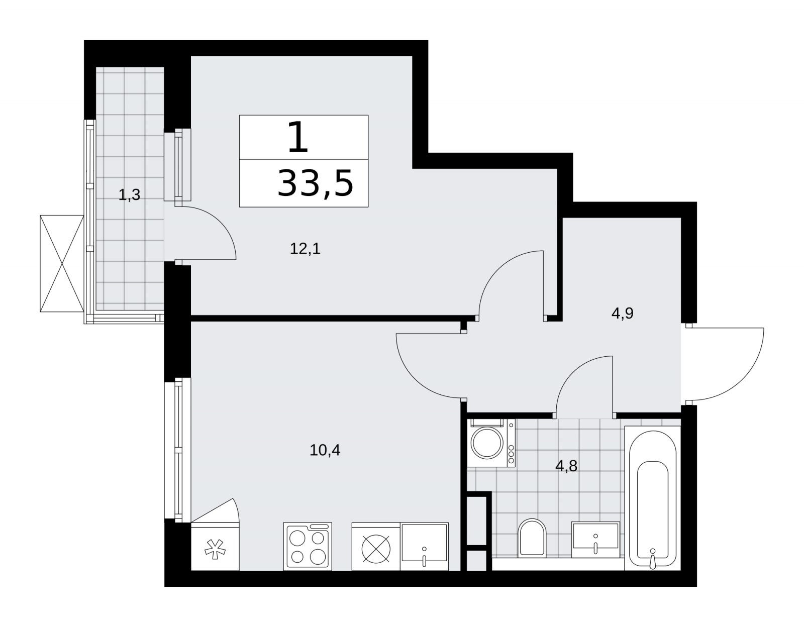 1-комнатная квартира без отделки, 33.5 м2, 3 этаж, сдача 1 квартал 2026 г., ЖК Прокшино, корпус 11.2.1 - объявление 2269902 - фото №1