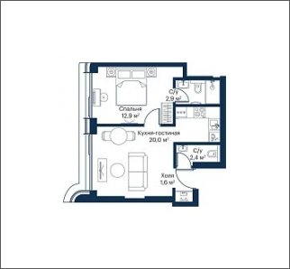 1-комнатная квартира с частичной отделкой, 39.8 м2, 28 этаж, сдача 4 квартал 2023 г., ЖК City Bay, корпус Atlantic Ocean 2 - объявление 1932927 - фото №1