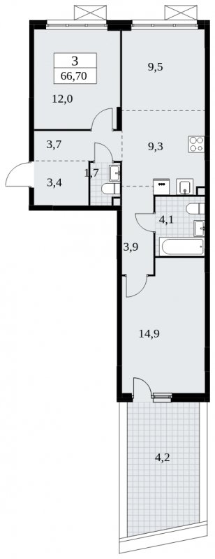 3-комнатная квартира (евро) без отделки, 66.7 м2, 2 этаж, сдача 4 квартал 2024 г., ЖК Скандинавия, корпус 35.2.1 - объявление 1840884 - фото №1