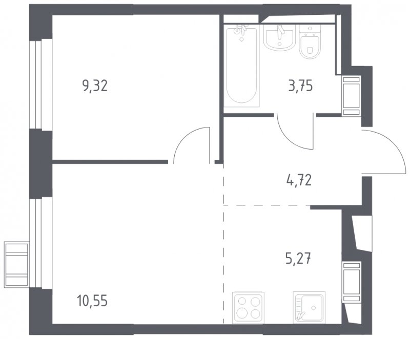 2-комнатная квартира с полной отделкой, 33.61 м2, 14 этаж, сдача 2 квартал 2023 г., ЖК Томилино Парк, корпус 4.3 - объявление 1580156 - фото №1