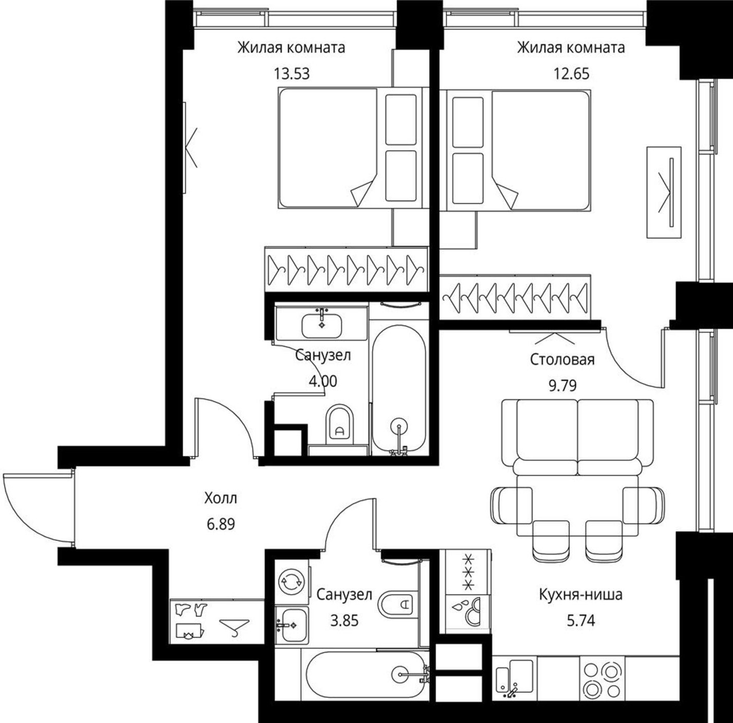 2-комнатная квартира с частичной отделкой, 56.45 м2, 7 этаж, сдача 3 квартал 2026 г., ЖК City Bay, корпус North Ocean 11 - объявление 2240433 - фото №1