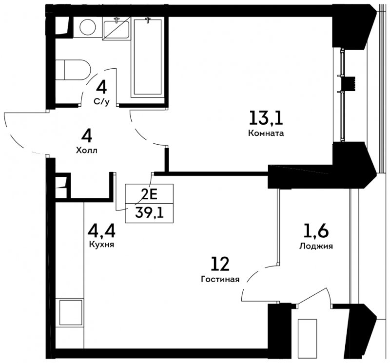2-комнатная квартира 39.1 м2, 5 этаж, сдача 4 квартал 2022 г., ЖК Квартал на набережной NOW, корпус 2.2 - объявление 1685675 - фото №1