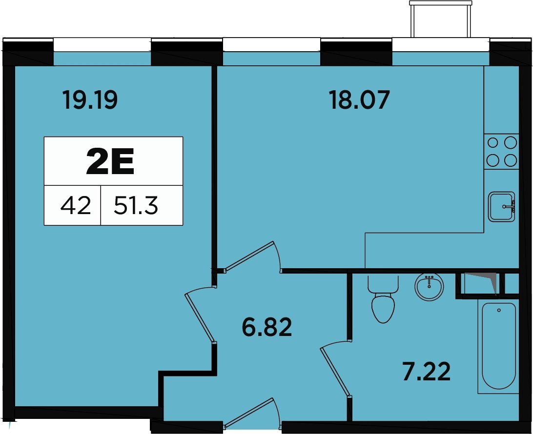 2-комнатные апартаменты без отделки, 48.9 м2, 3 этаж, дом сдан, ЖК Легендарный Квартал на Березовой  аллее, корпус 1 - объявление 2335680 - фото №1