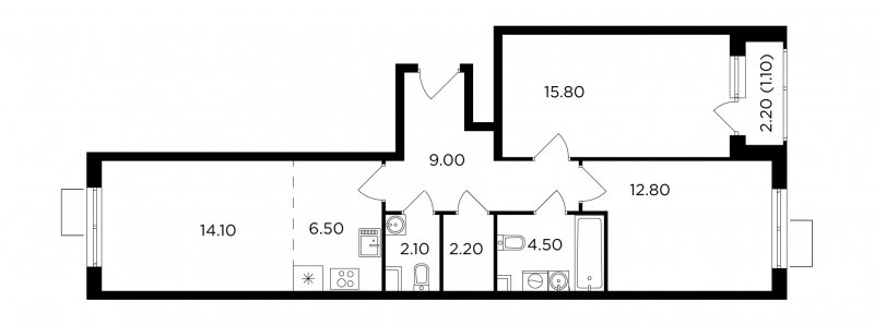 3-комнатная квартира без отделки, 68.1 м2, 16 этаж, сдача 1 квартал 2024 г., ЖК Миловидное, корпус 1 - объявление 1600600 - фото №1