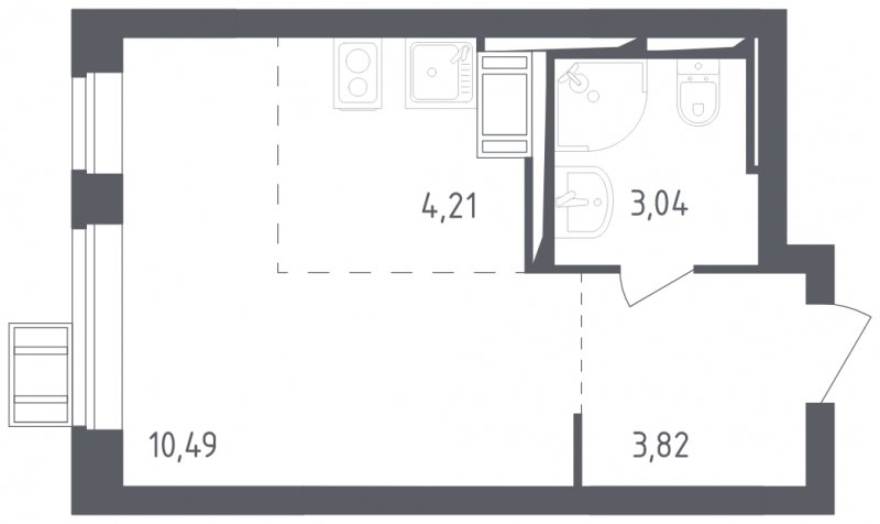 1-комнатная квартира с полной отделкой, 21.56 м2, 17 этаж, сдача 3 квартал 2023 г., ЖК Томилино Парк, корпус 4.1 - объявление 1570576 - фото №1