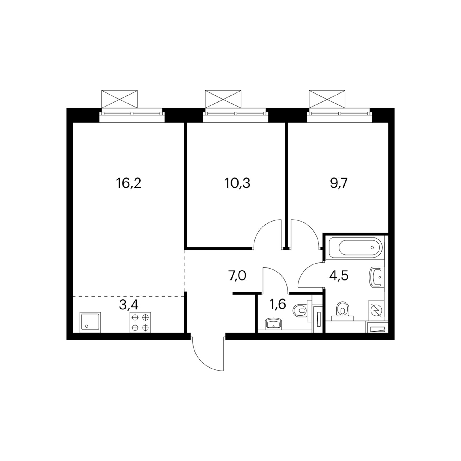 3-комнатная квартира с полной отделкой, 52.3 м2, 11 этаж, дом сдан, ЖК Белая Дача парк, корпус 19.1 - объявление 2269732 - фото №1