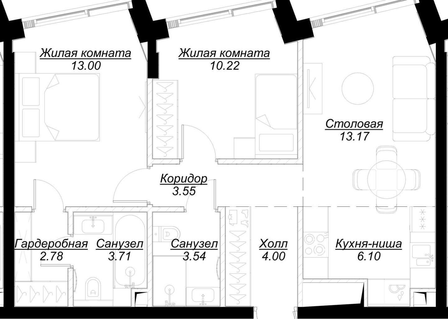 2-комнатная квартира с полной отделкой, 62.94 м2, 5 этаж, сдача 4 квартал 2024 г., ЖК MOD, корпус Stein - объявление 2213000 - фото №1
