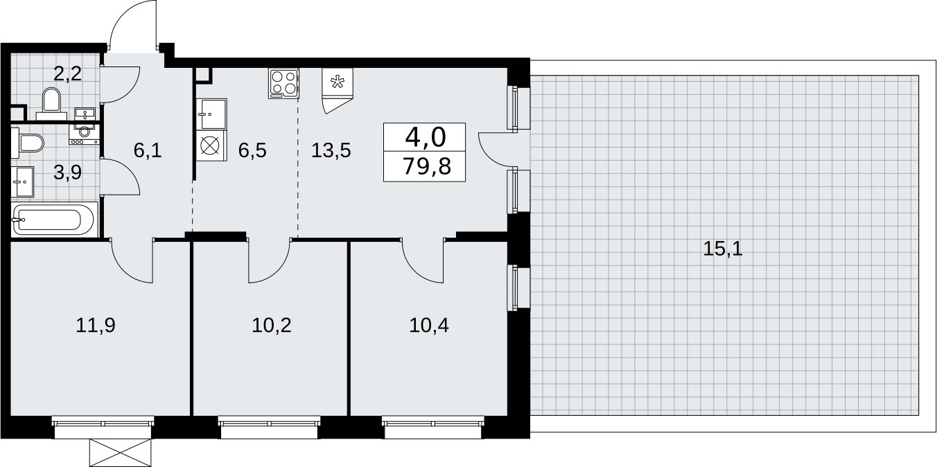 4-комнатная квартира с частичной отделкой, 79.8 м2, 2 этаж, сдача 2 квартал 2026 г., ЖК Прокшино, корпус 10.1.4 - объявление 2334145 - фото №1