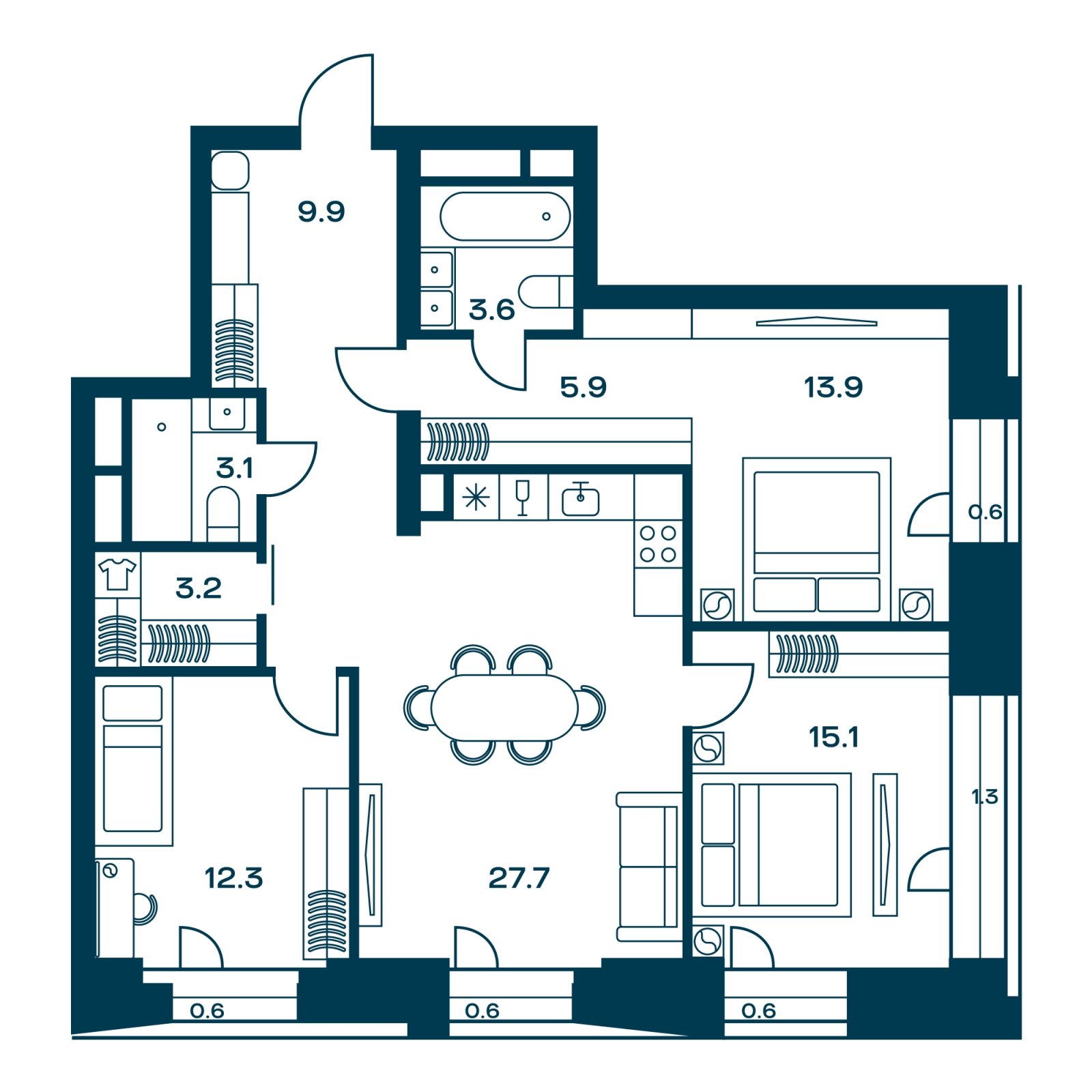 3-комнатная квартира с частичной отделкой, 95.9 м2, 17 этаж, сдача 4 квартал 2026 г., ЖК SOUL, корпус 1 - объявление 2329906 - фото №1